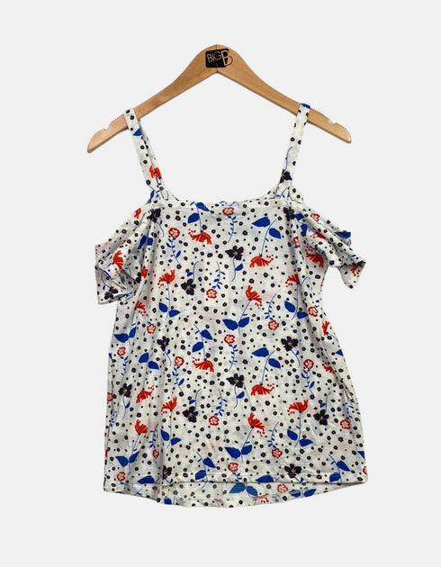 Women's floral print Narrow Strap Top with cut-out shoulder (plus size)